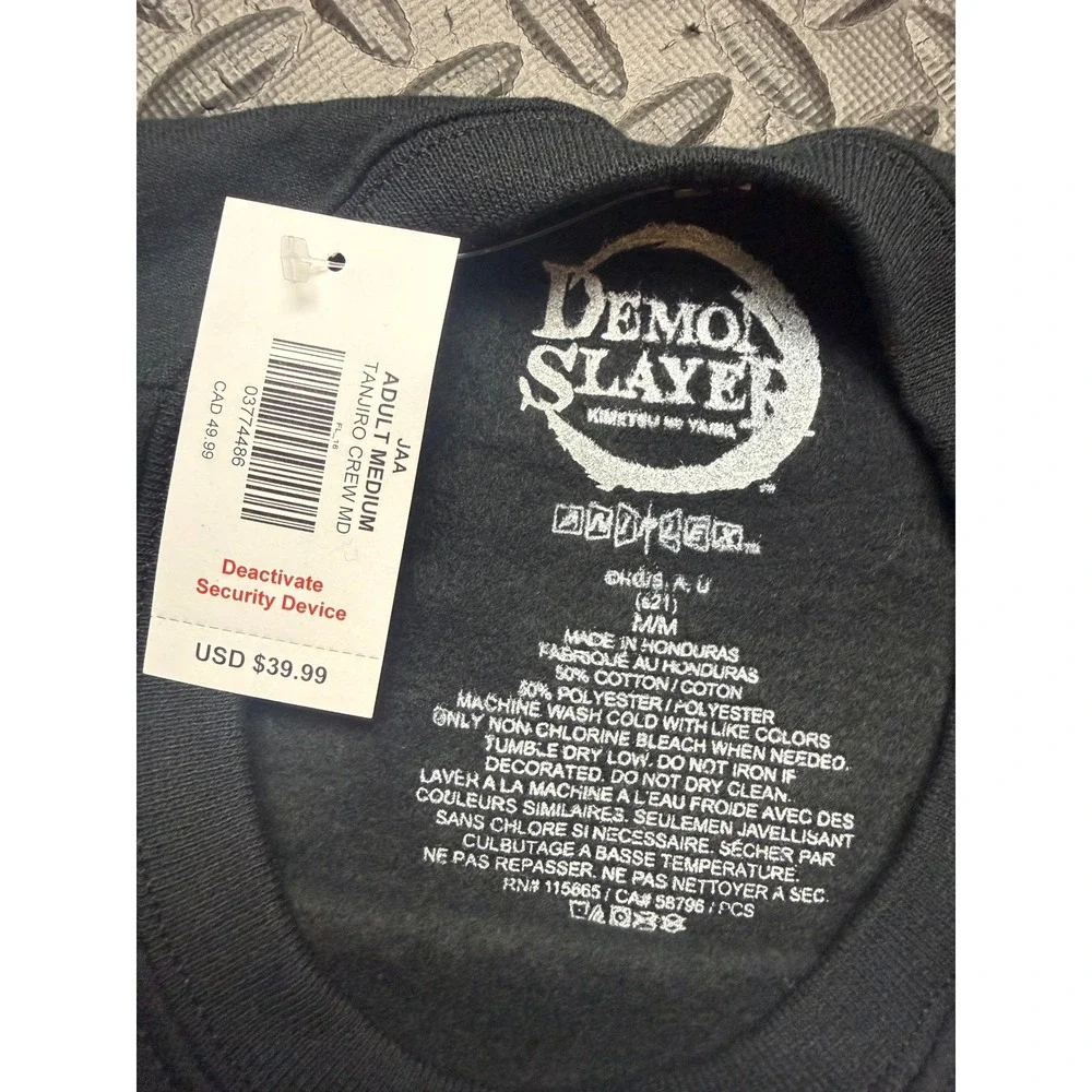 Demon Slayer Tanjiro Giyu Graphic Sweatshirt Black Crewneck Anime Mens Med NWT